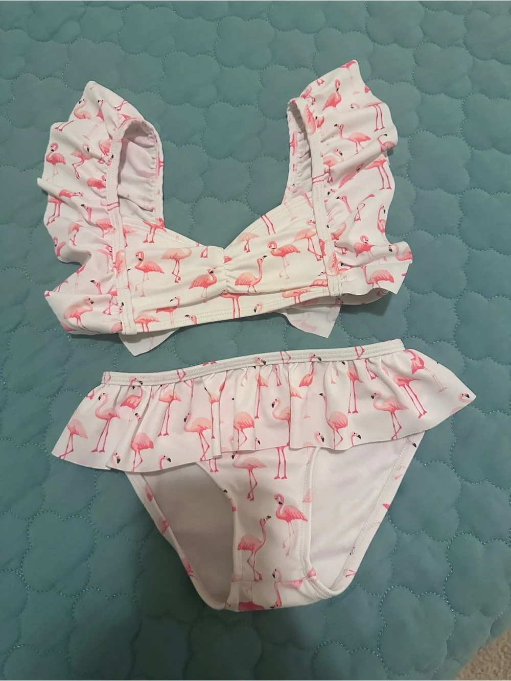 Janie and Jack White Bikini Set with Pink Flamingo Print